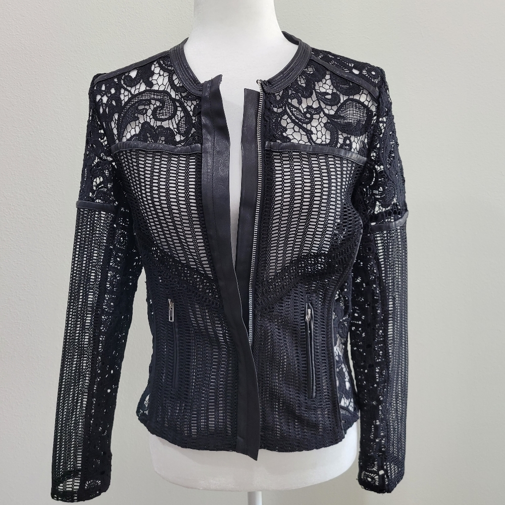 Black Lace and Eyelet Front Zip Jacket Size S